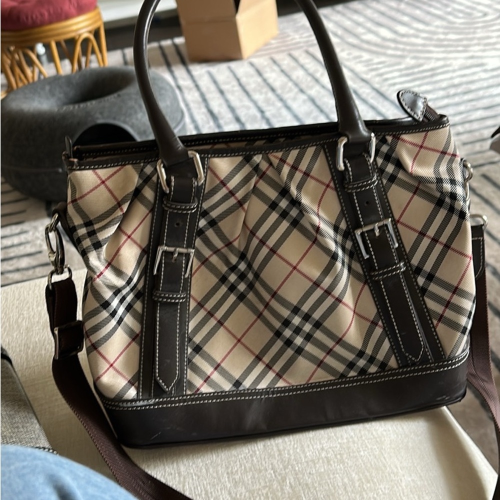 Burberry Beige and Dark Brown Plaid Handbag